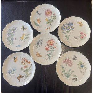 Set Of 6 Lenox "Butterfly Meadow" 11" Scalloped Edge Luncheon Dinner Plates